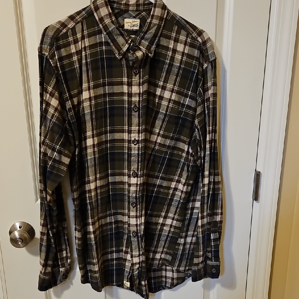G.H. Bass & Co. Men's Plaid Button-Down Shirt - Brown, Olive, Cream XL